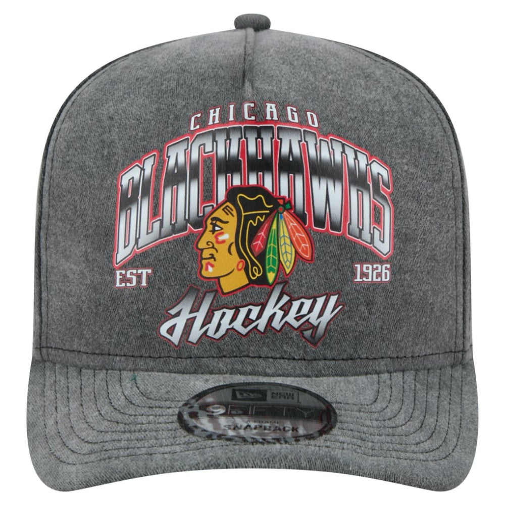 Chicago Blackhawks New Era Throwback Washed A-Frame Pre-Curved 9FIFTY Snapback Hat - Charcoal | US 201912315