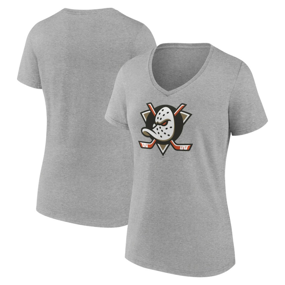 Anaheim Ducks Women's Primary Logo V-Neck T-Shirt – Gray | US 201922063