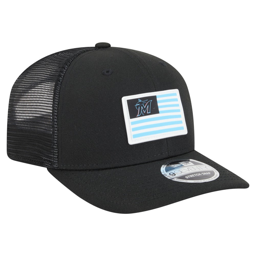 Miami Marlins New Era Flag 9SEVENTY Stretch-Snap Hat - Black Hats