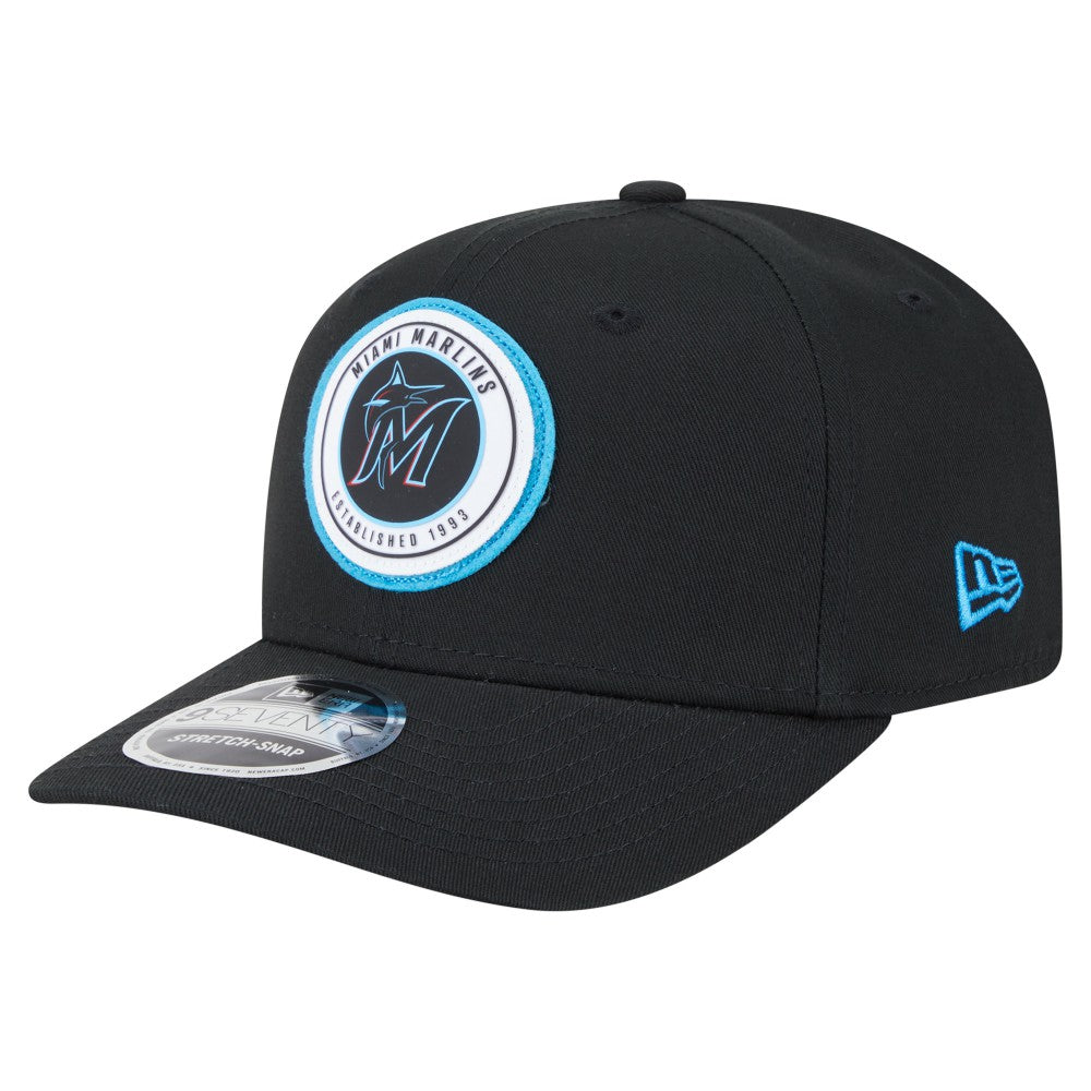 Miami Marlins New Era Circle Patch 9SEVENTY Stretch-Snap Hat - Black Hats