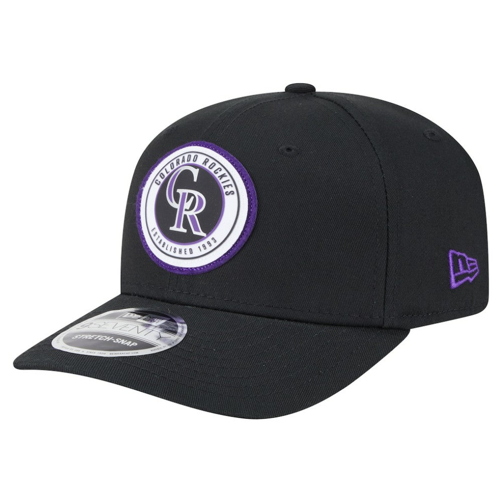 Colorado Rockies New Era Circle Patch 9SEVENTY Stretch-Snap Hat - Black Hats
