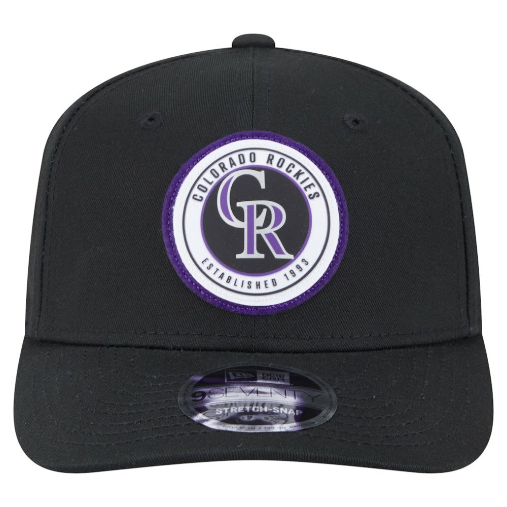 Colorado Rockies New Era Circle Patch 9SEVENTY Stretch-Snap Hat - Black Hats