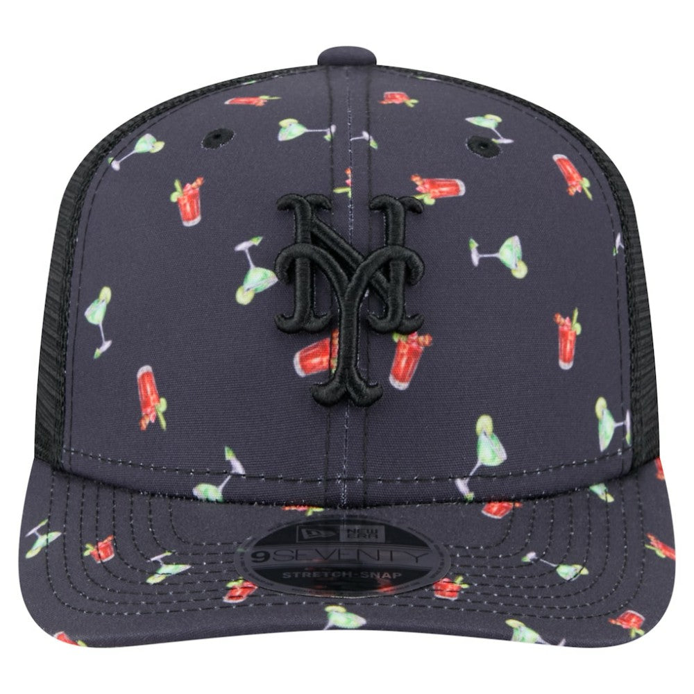 New York Mets New Era Adventure Drinks Pattern 9SEVENTY Stretch-Snap Hat - Black Hats