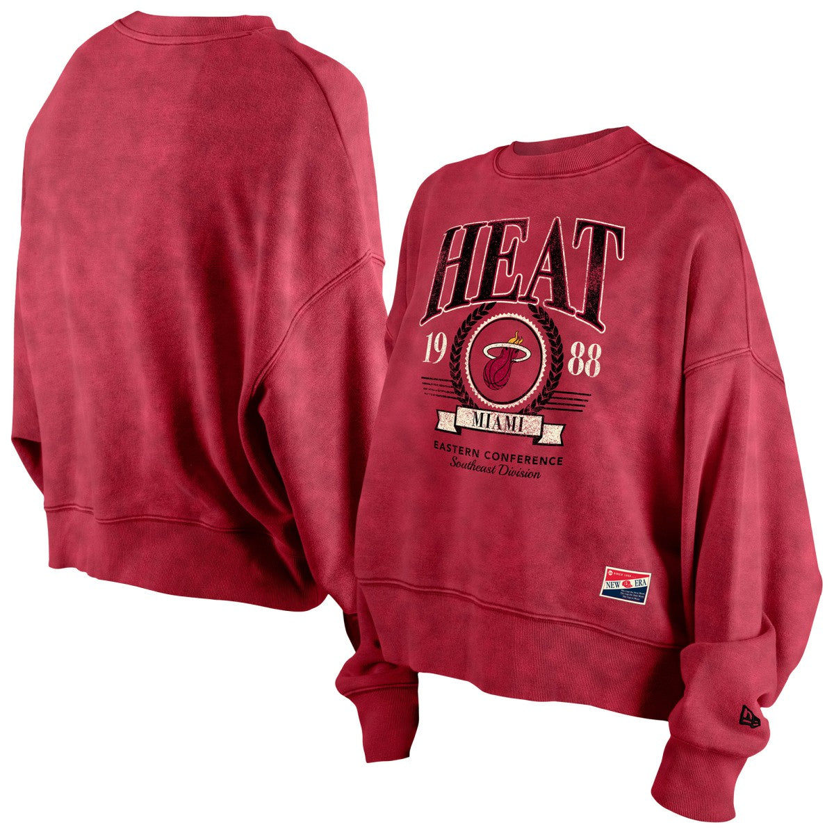 Miami Heat Women's Throwback Vintage Enzyme Wash Oversized Boxy Pullover Sweatshirt Red - New Era