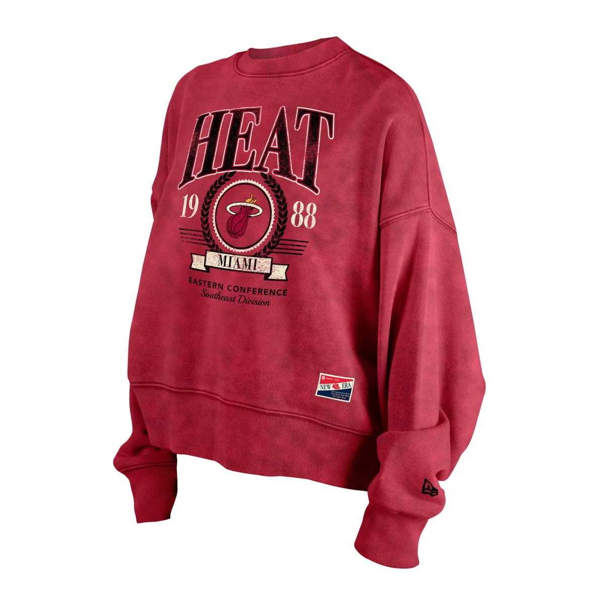 Miami Heat Women's Throwback Vintage Enzyme Wash Oversized Boxy Pullover Sweatshirt Red - New Era
