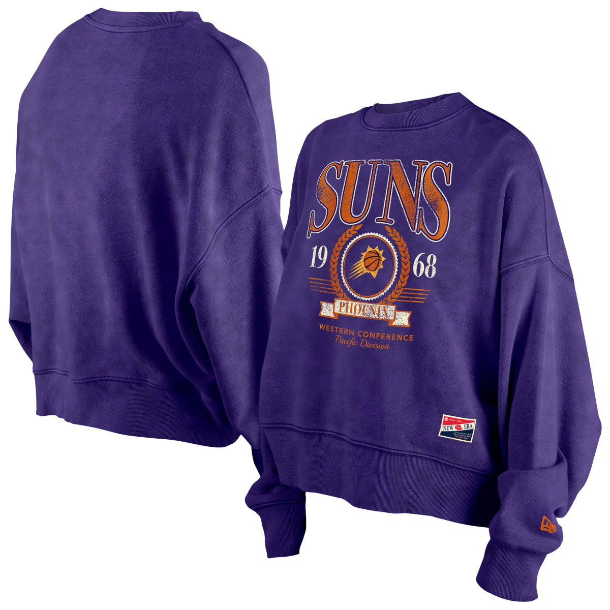 Phoenix Suns Women's Throwback Vintage Enzyme Wash Oversized Boxy Pullover Sweatshirt Purple - New Era