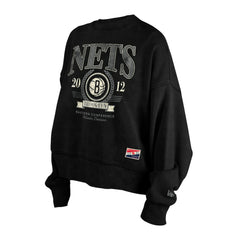 Brooklyn Nets Women's Throwback Vintage Enzyme Wash Oversized Boxy Pullover Sweatshirt Black - New Era