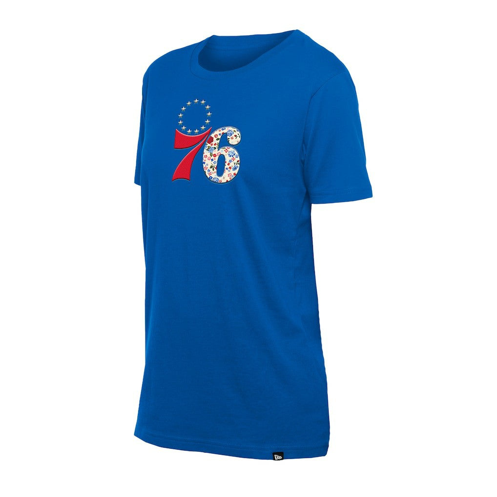 Philadelphia 76ers Women's Glam Game Flower T-Shirt Royal - New Era
