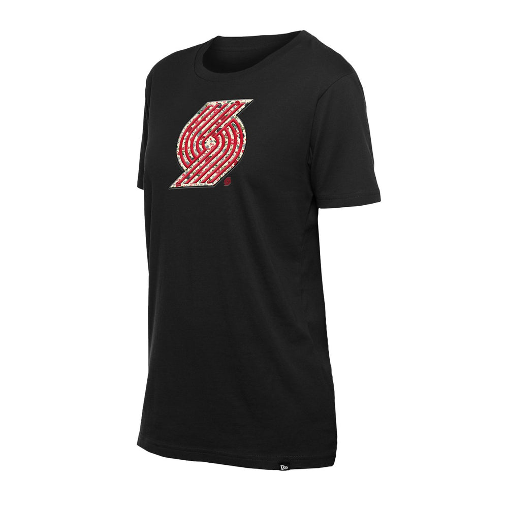 Portland Trail Blazers Women's Glam Game Flower T-Shirt Black - New Era