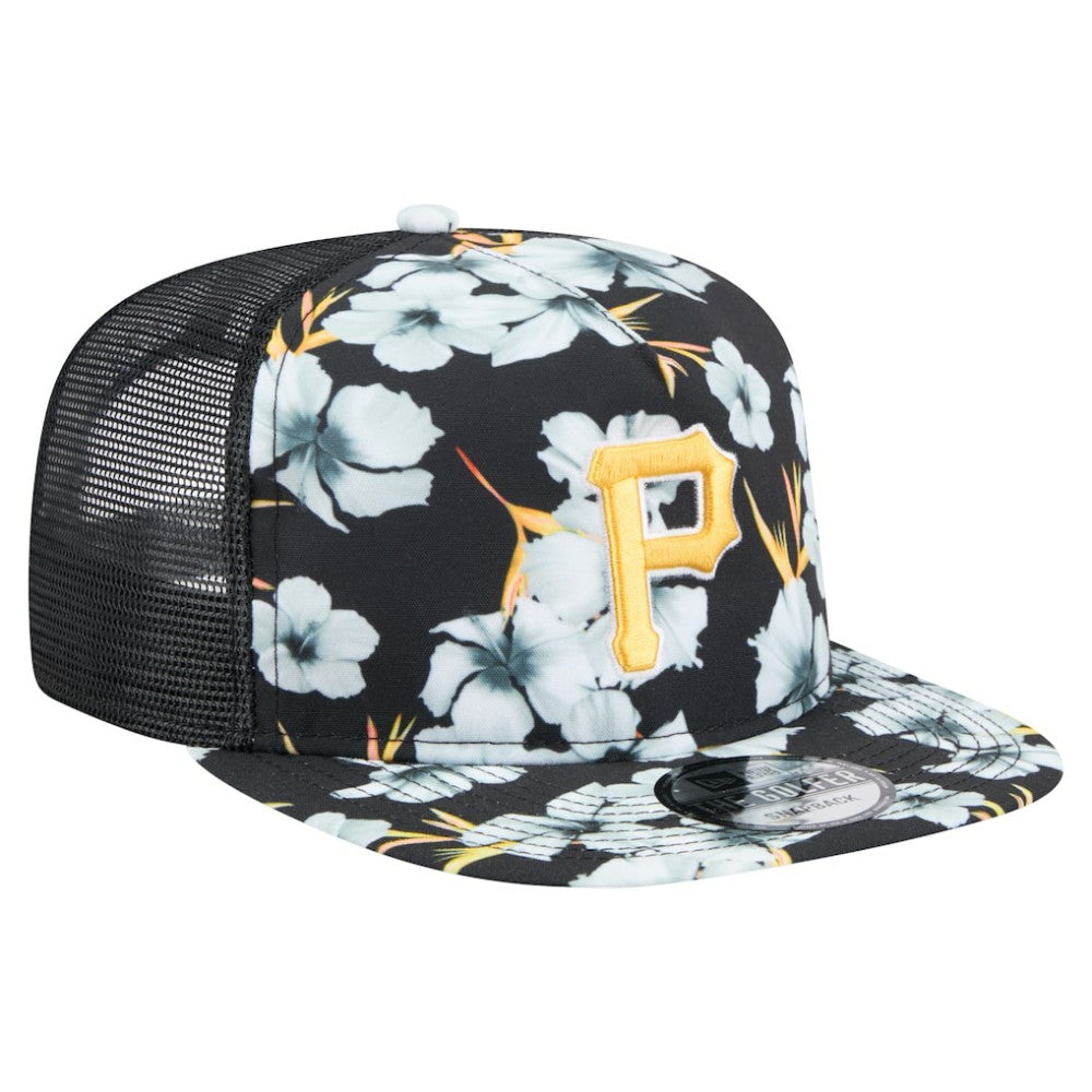 Pittsburgh Pirates New Era Adventure Pattern Golfer Trucker Snapback Hat - Black Hats