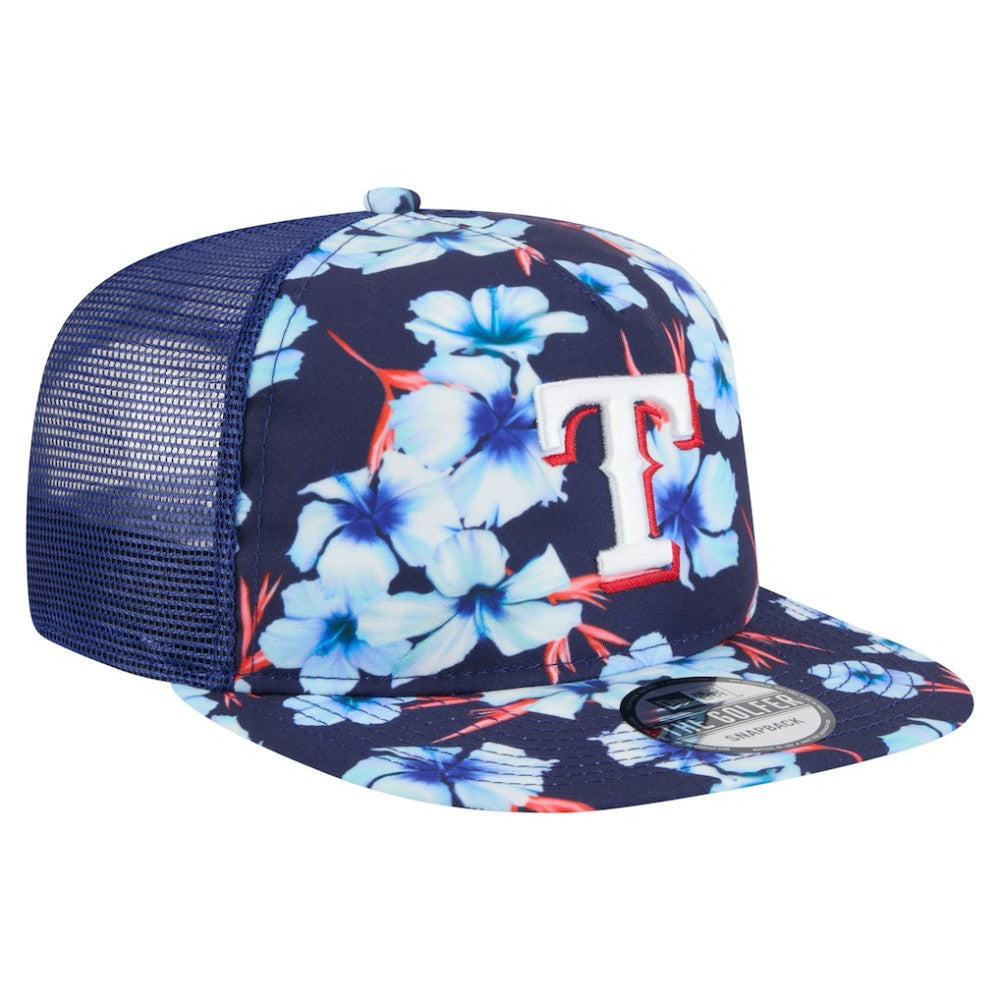 Texas Rangers New Era Adventure Pattern Golfer Trucker Snapback Hat - Royal Hats