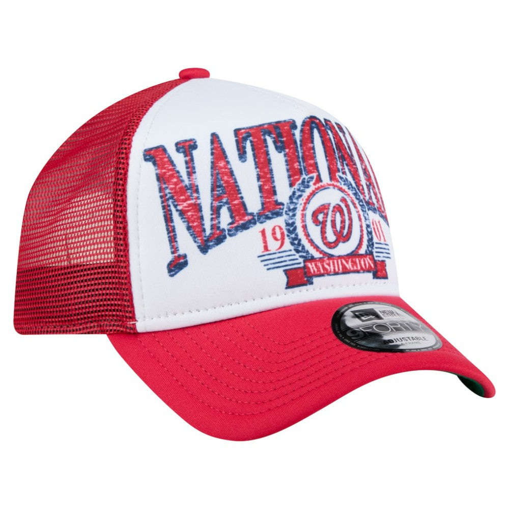 Washington Nationals New Era Distressed 9FORTY A-Frame Adjustable Trucker Hat - Red Hats