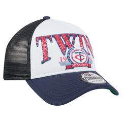 Minnesota Twins New Era Distressed 9FORTY A-Frame Adjustable Trucker Hat - White/Navy Hats