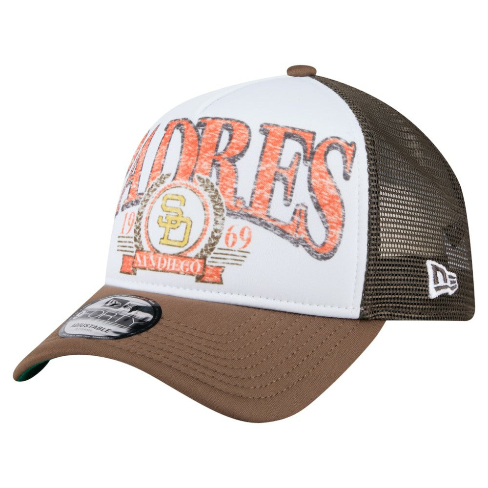 San Diego Padres New Era Distressed 9FORTY A-Frame Adjustable Trucker Hat - Brown Hats