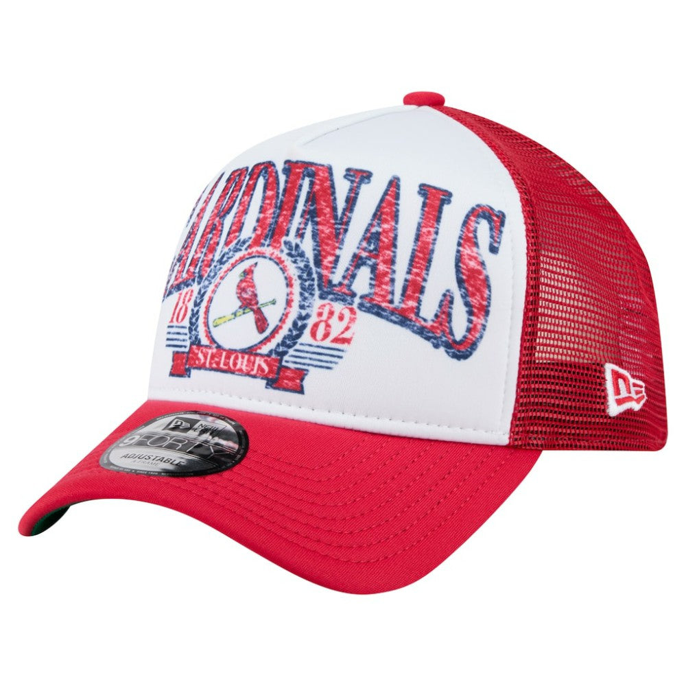 St. Louis Cardinals New Era Distressed 9FORTY A-Frame Adjustable Trucker Hat - White Hats