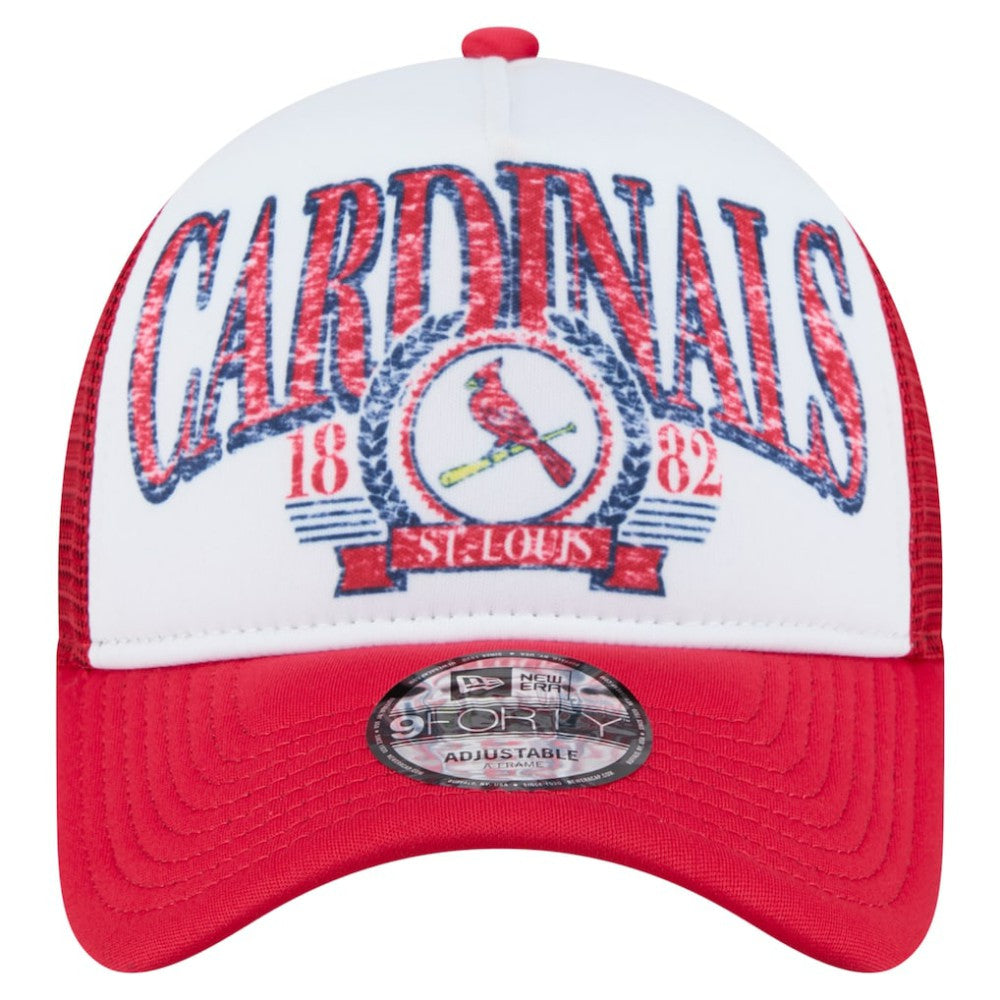 St. Louis Cardinals New Era Distressed 9FORTY A-Frame Adjustable Trucker Hat - White Hats