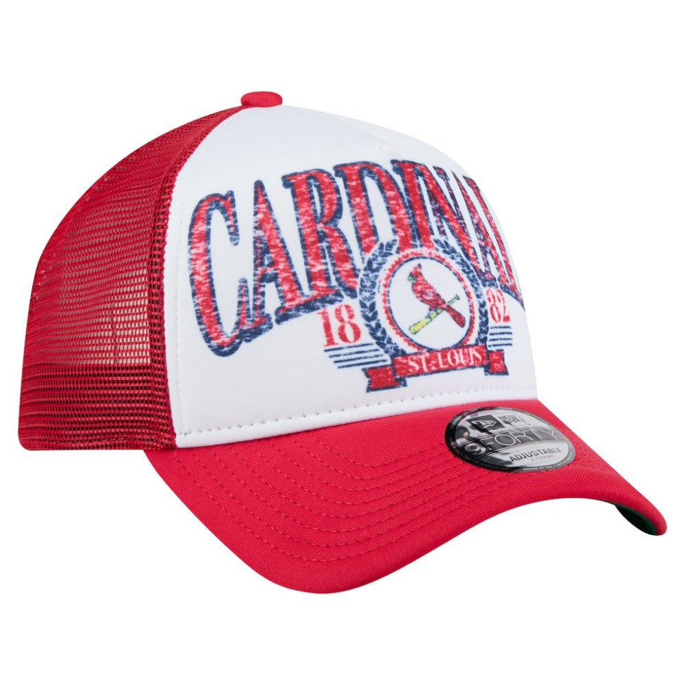 St. Louis Cardinals New Era Distressed 9FORTY A-Frame Adjustable Trucker Hat - White Hats
