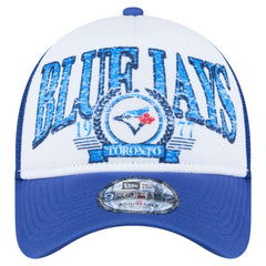 Toronto Blue Jays New Era Distressed 9FORTY A-Frame Adjustable Trucker Hat - White/Royal Hats