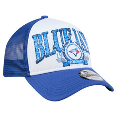 Toronto Blue Jays New Era Distressed 9FORTY A-Frame Adjustable Trucker Hat - White/Royal Hats