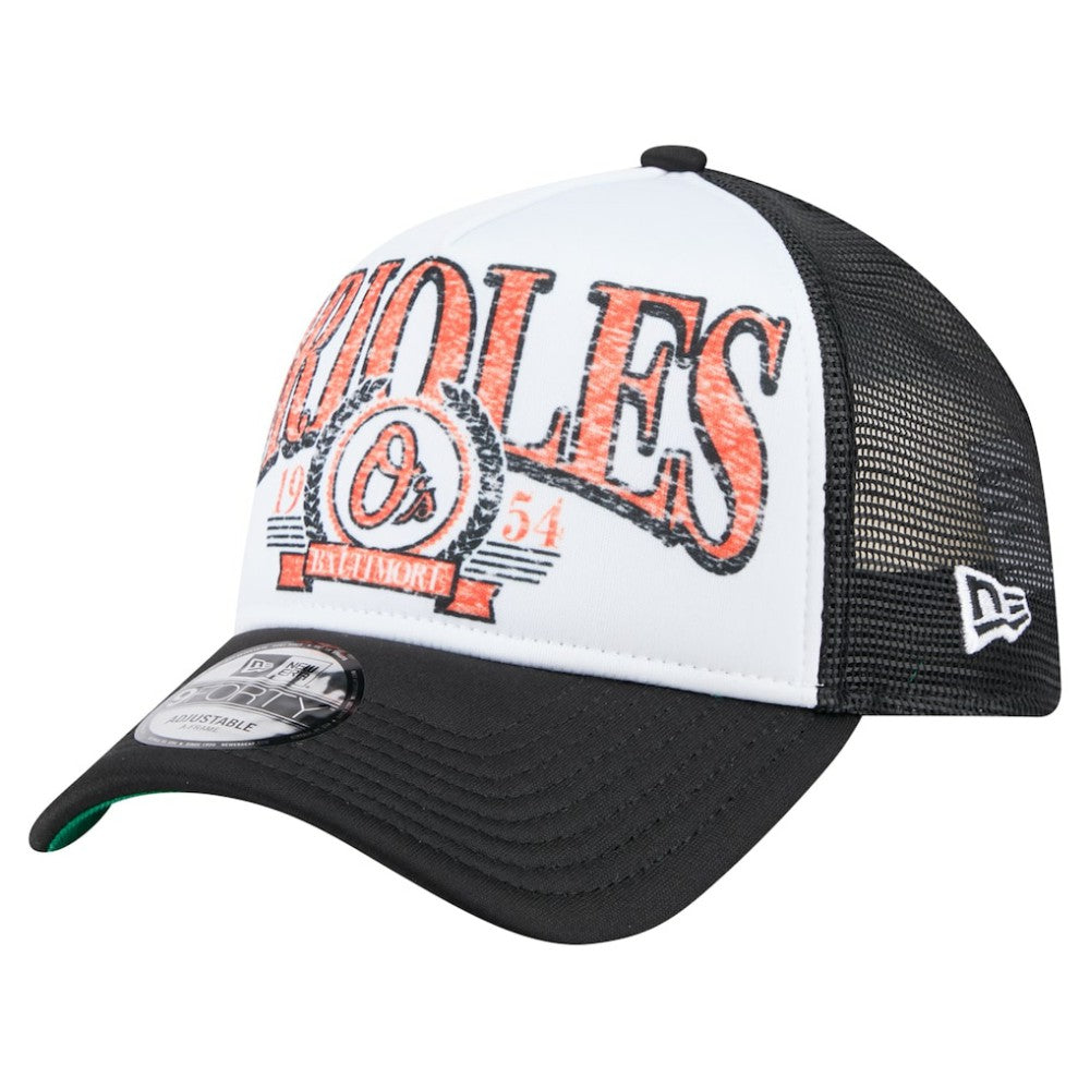 Baltimore Orioles New Era Distressed 9FORTY A-Frame Adjustable Trucker Hat - Black Hats
