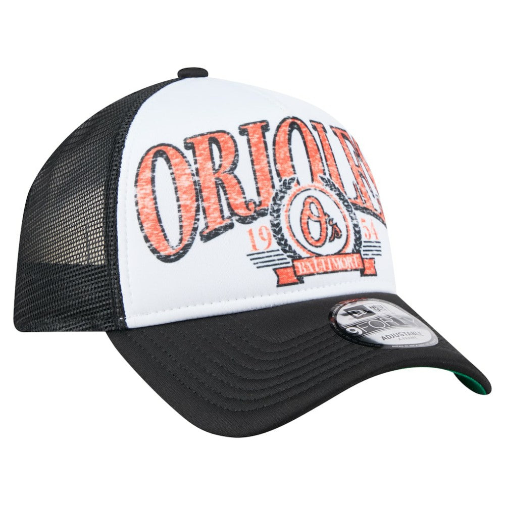 Baltimore Orioles New Era Distressed 9FORTY A-Frame Adjustable Trucker Hat - Black Hats