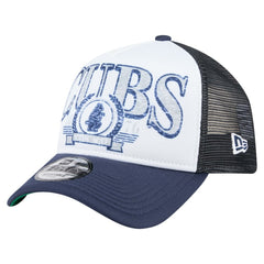 Chicago Cubs New Era Distressed 9FORTY A-Frame Adjustable Trucker Hat - White/Navy Hats