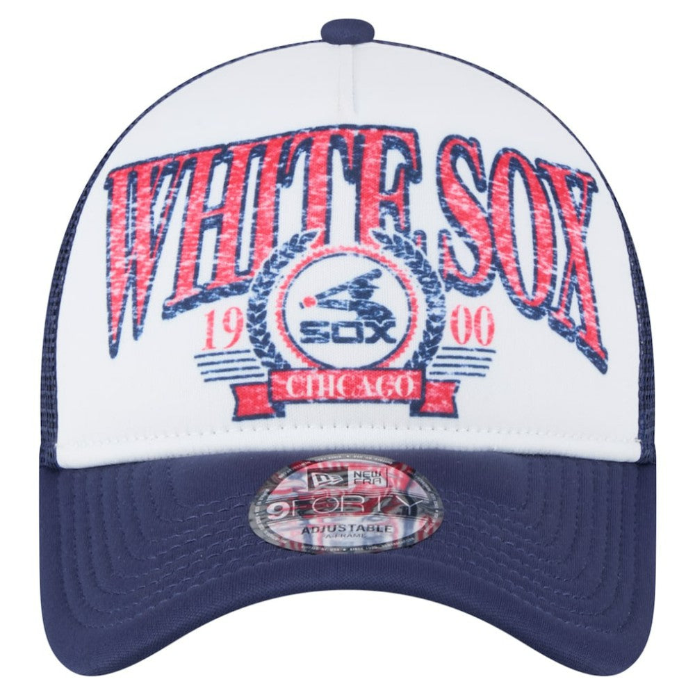 Chicago White Sox New Era Distressed 9FORTY A-Frame Adjustable Trucker Hat - White Hats