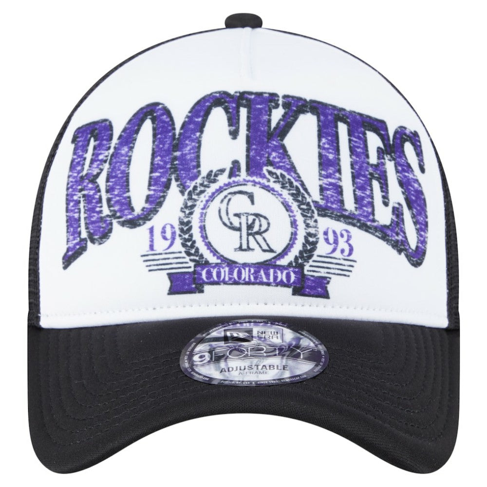 Colorado Rockies New Era Distressed 9FORTY A-Frame Adjustable Trucker Hat - Black Hats