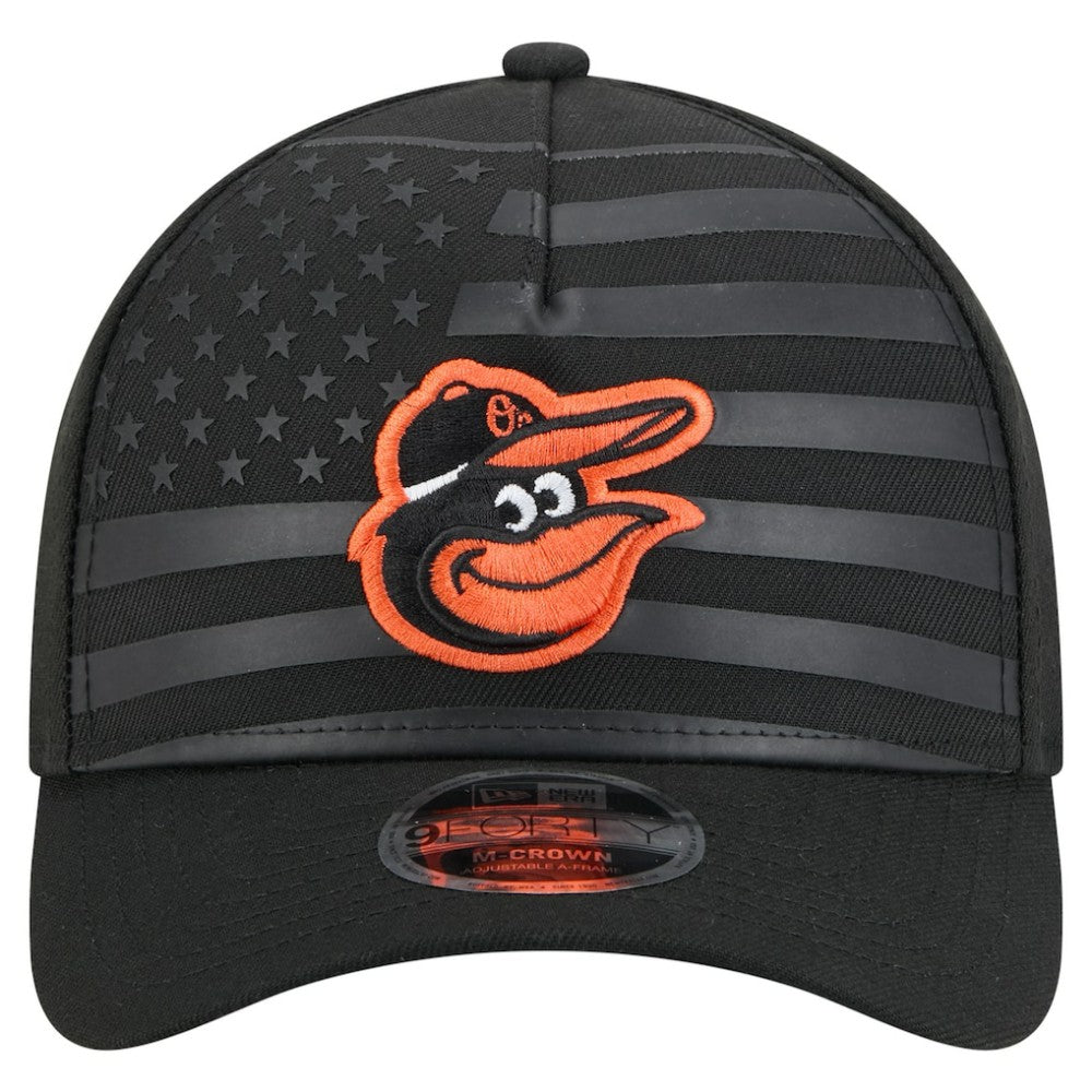 Baltimore Orioles New Era American Flag 9FORTY M-Crown A-Frame Adjustable Hat - Black Hats