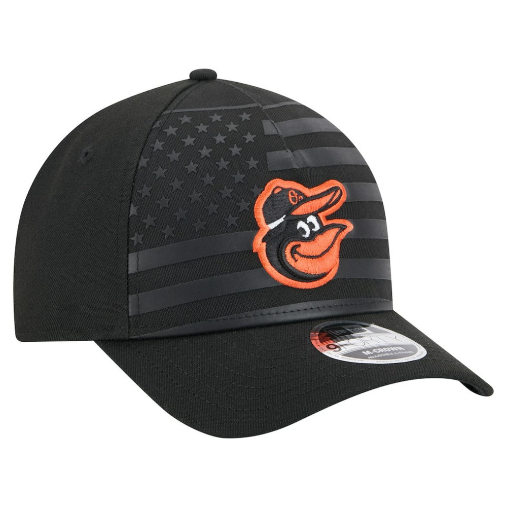Baltimore Orioles New Era American Flag 9FORTY M-Crown A-Frame Adjustable Hat - Black Hats