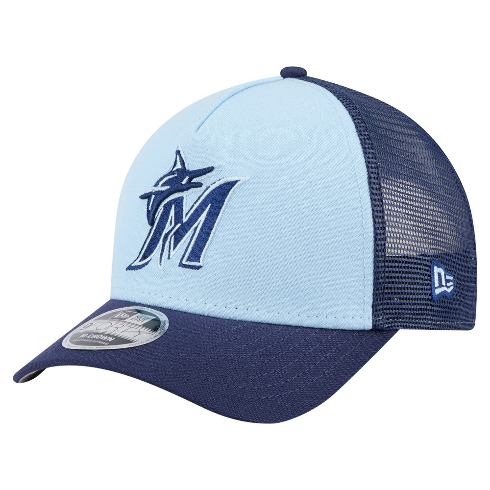 Miami Marlins New Era 2-Tone Color Pack 9FORTY M-Crown A-Frame Adjustable Hat - Light Blue/Navy Hats
