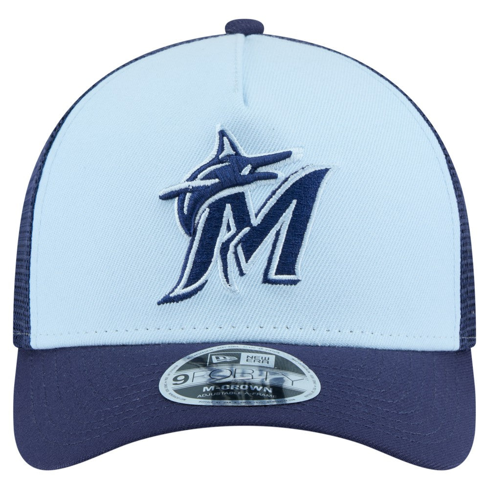 Miami Marlins New Era 2-Tone Color Pack 9FORTY M-Crown A-Frame Adjustable Hat - Light Blue/Navy Hats