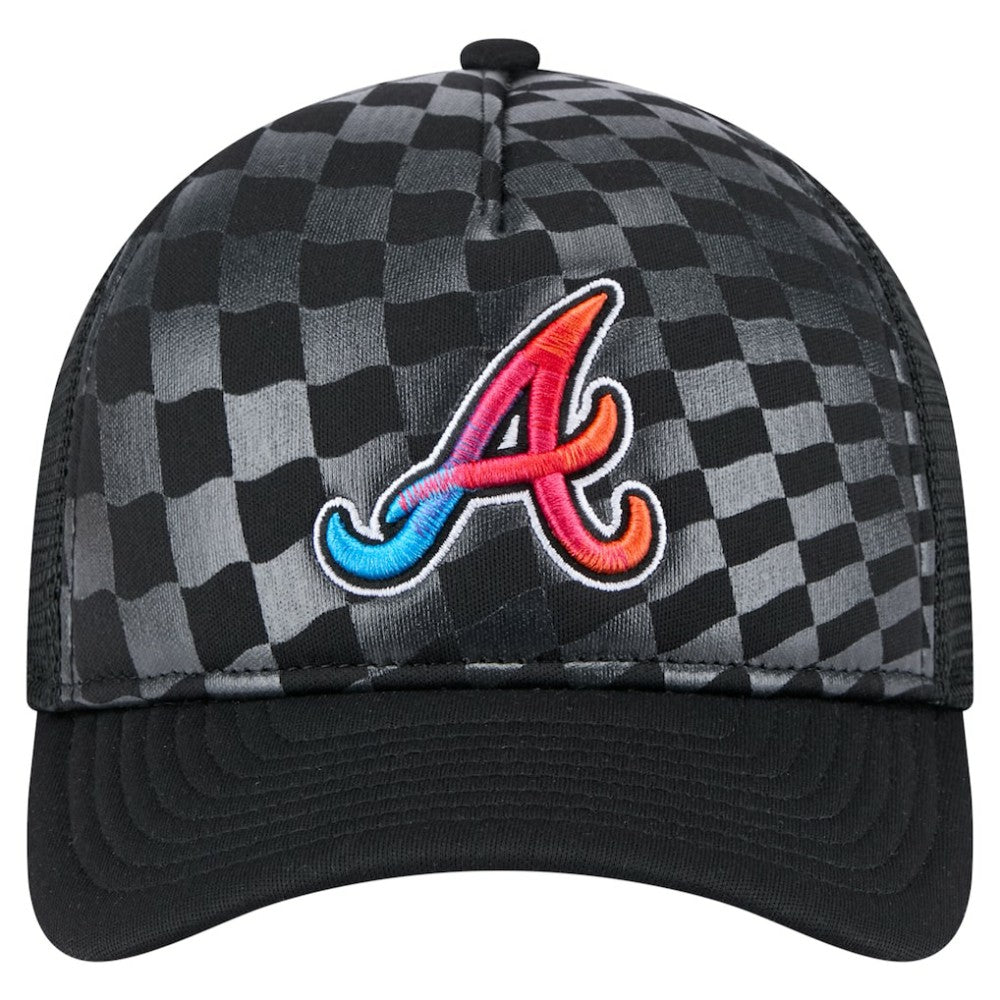 Atlanta Braves New Era Gradient 9FORTY A-Frame M-Crown Trucker Adjustable Hat - Black Hats