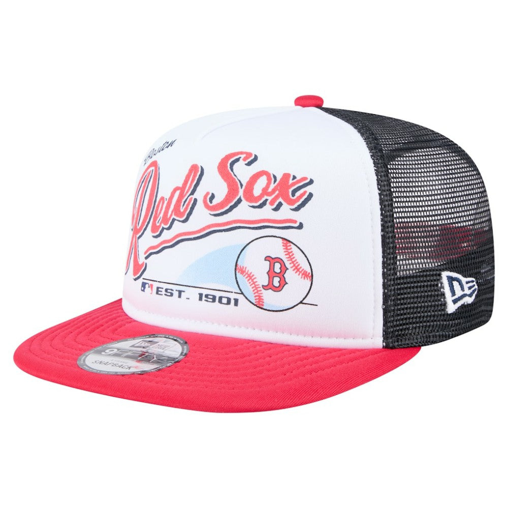 Boston Red Sox New Era Retro Script Trucker 9FIFTY Snapback Hat - White/Red Hats