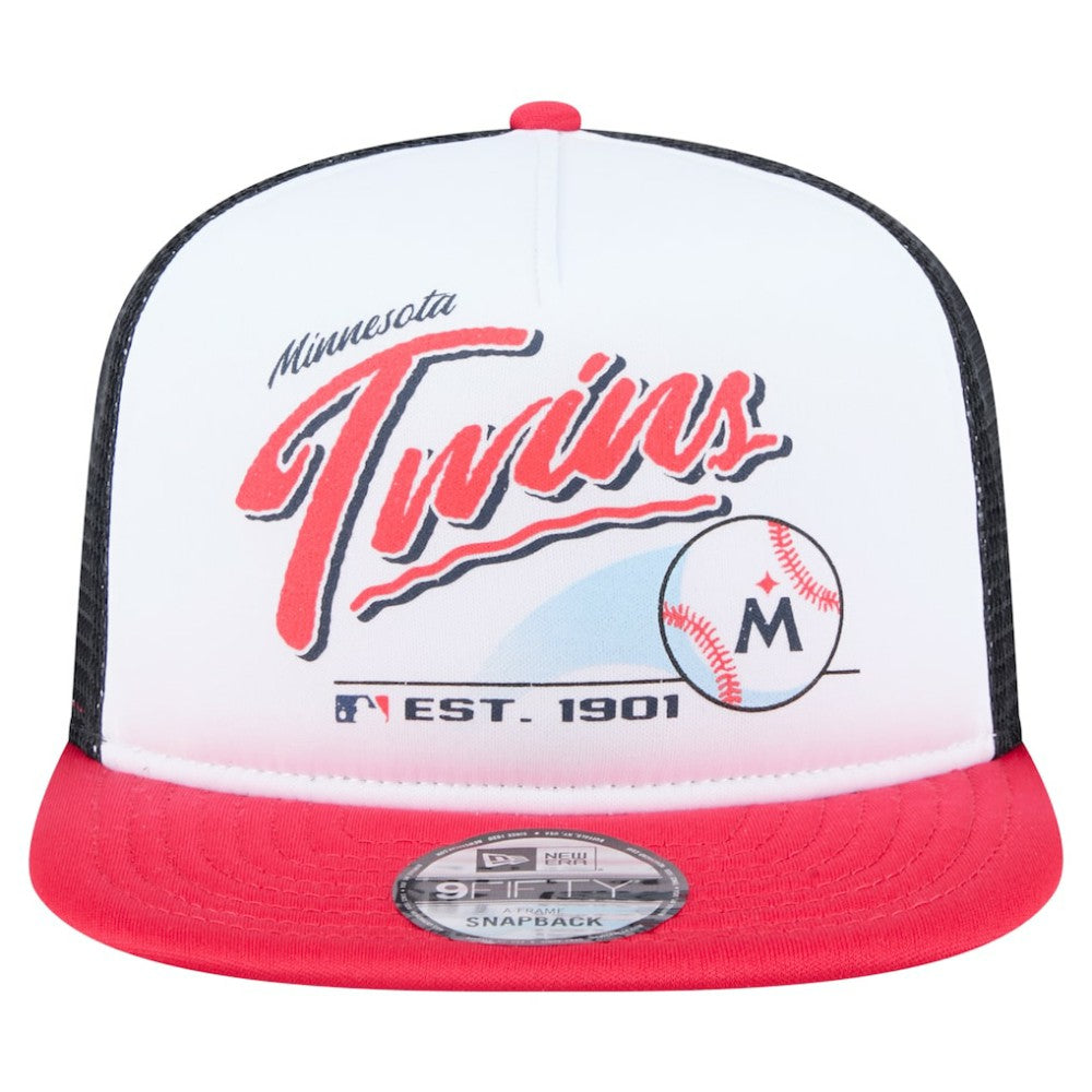 Minnesota Twins New Era Retro Script Trucker 9FIFTY Snapback Hat - White/Red Hats