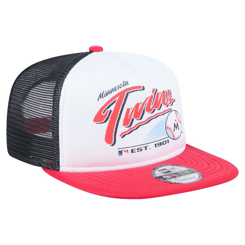 Minnesota Twins New Era Retro Script Trucker 9FIFTY Snapback Hat - White/Red Hats