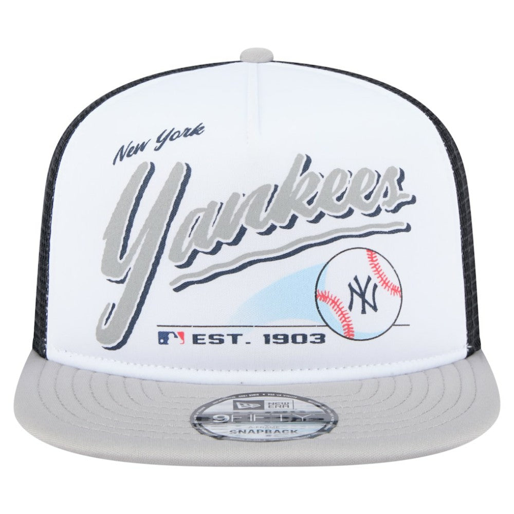 New York Yankees New Era Retro Script Trucker 9FIFTY Snapback Hat - White/Gray Hats