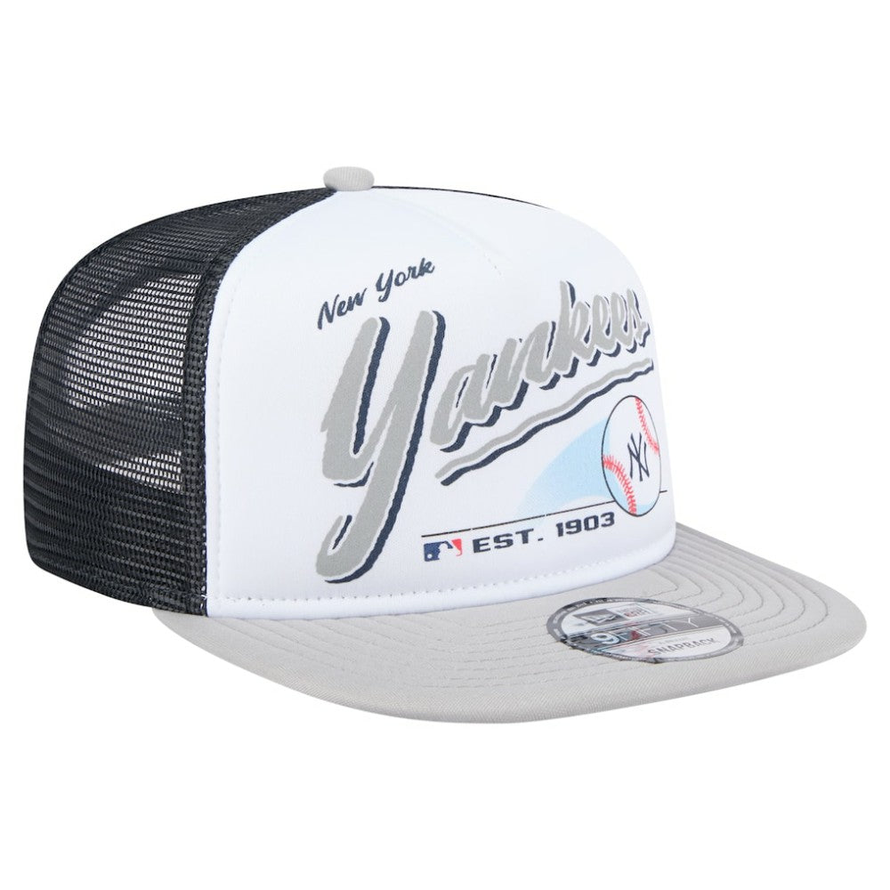 New York Yankees New Era Retro Script Trucker 9FIFTY Snapback Hat - White/Gray Hats