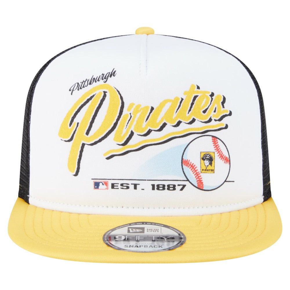 Pittsburgh Pirates New Era Retro Script Trucker 9FIFTY Snapback Hat - White/Gold Hats