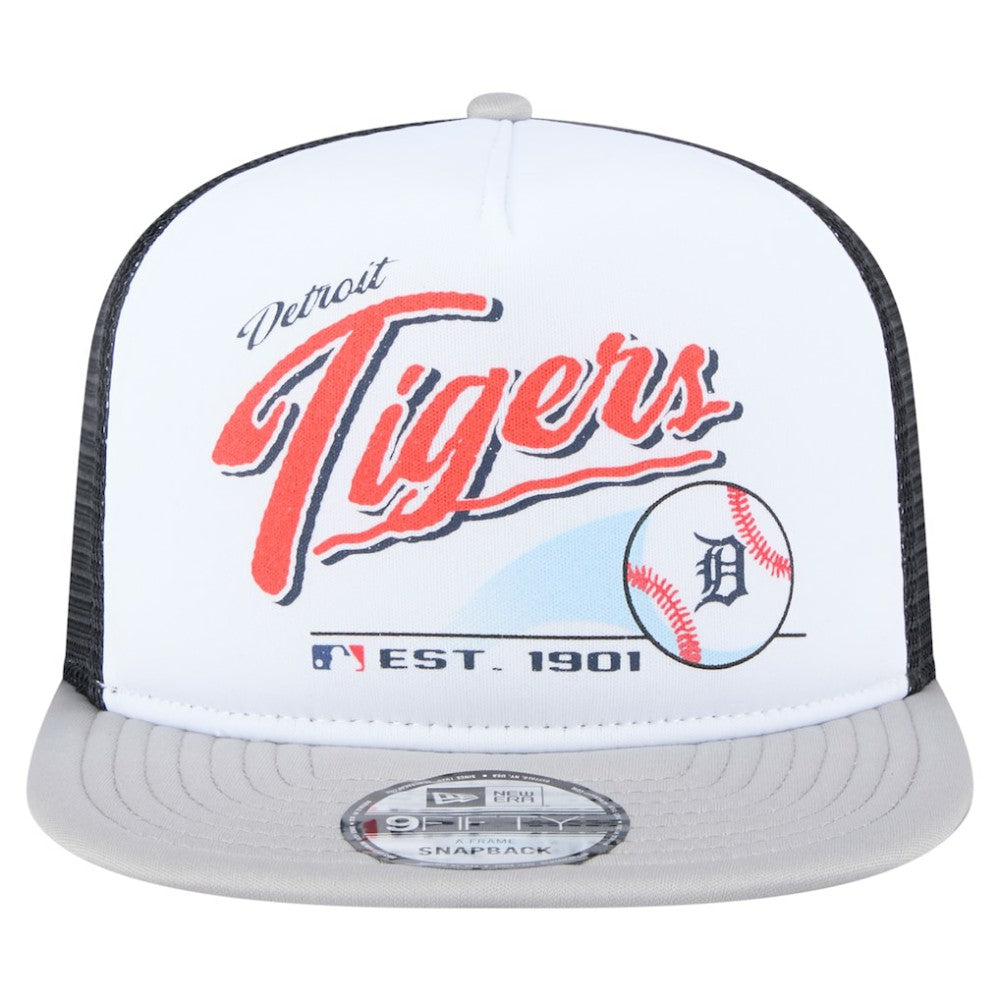 Detroit Tigers New Era Retro Script Trucker 9FIFTY Snapback Hat - White/Gray Hats
