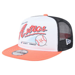 Houston Astros New Era Retro Script Trucker 9FIFTY Snapback Hat - White/Orange Hats