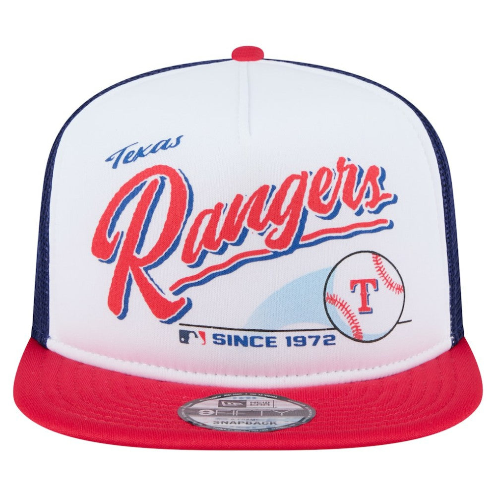Texas Rangers New Era Retro Script Trucker 9FIFTY Snapback Hat - White/Red Hats