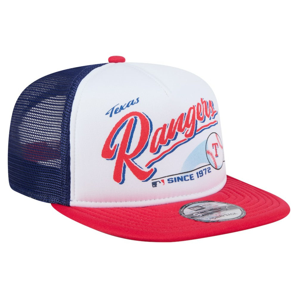 Texas Rangers New Era Retro Script Trucker 9FIFTY Snapback Hat - White/Red Hats