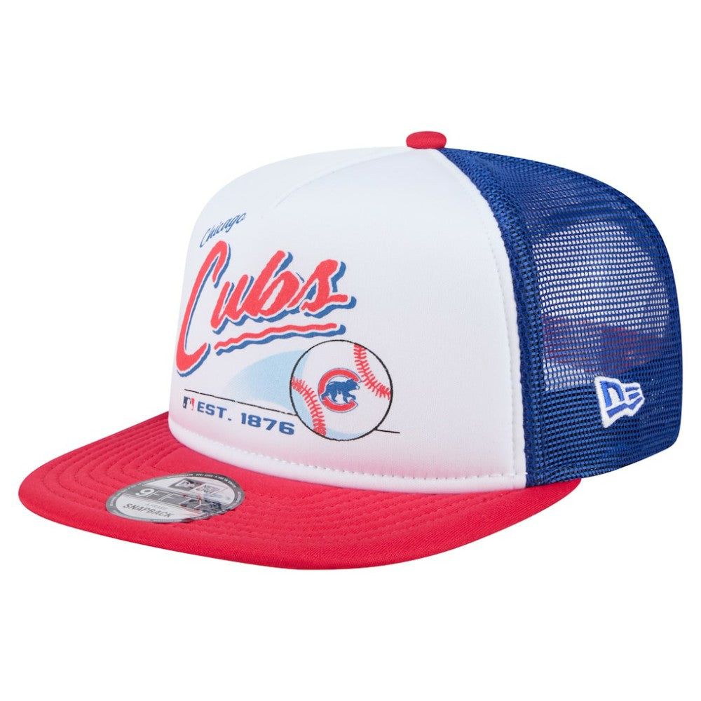 Chicago Cubs New Era Retro Script Trucker 9FIFTY Snapback Hat - White/Red Hats
