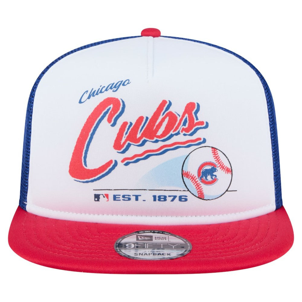 Chicago Cubs New Era Retro Script Trucker 9FIFTY Snapback Hat - White/Red Hats