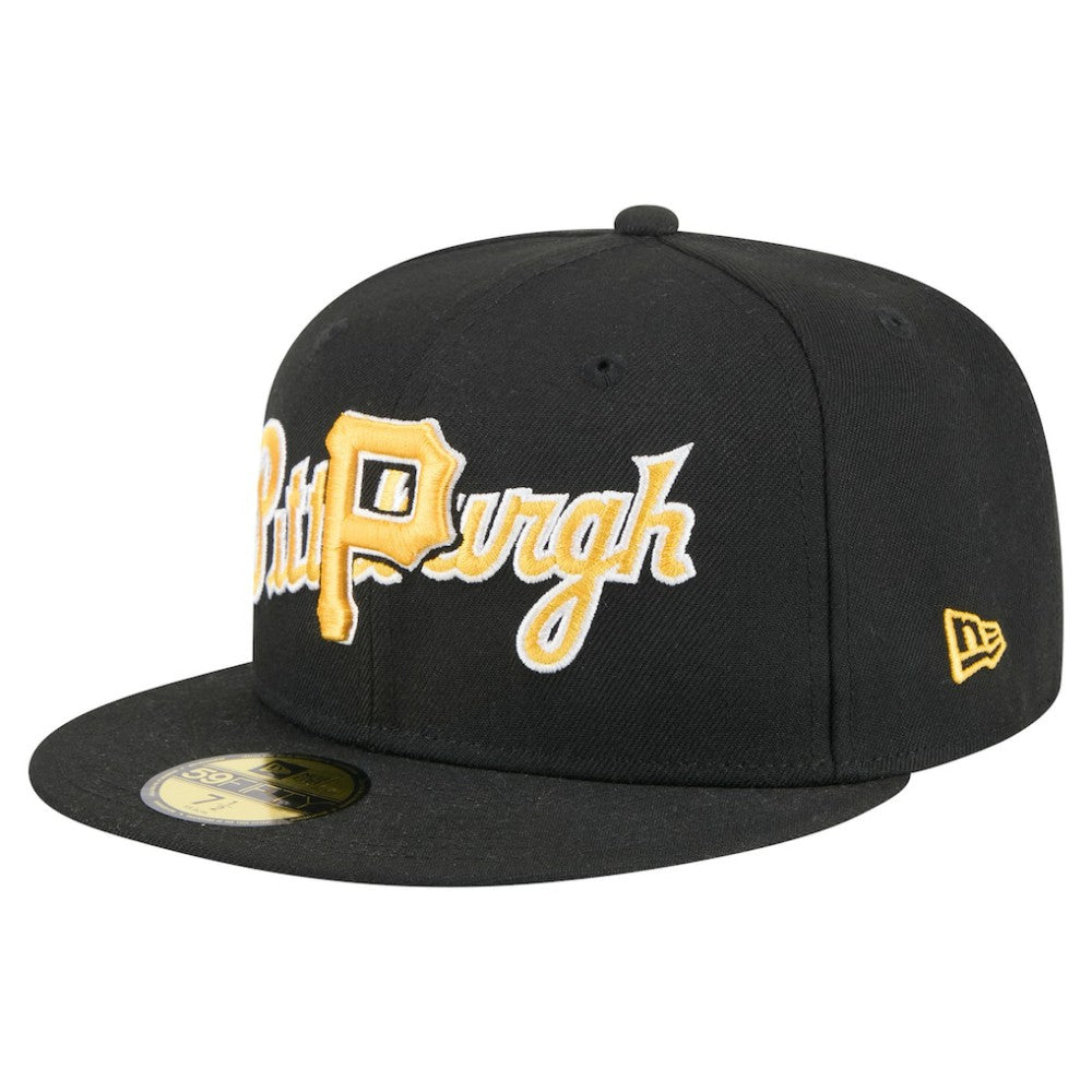 Pittsburgh Pirates New Era Overlap 59FIFTY Fitted Hat - Black Hats