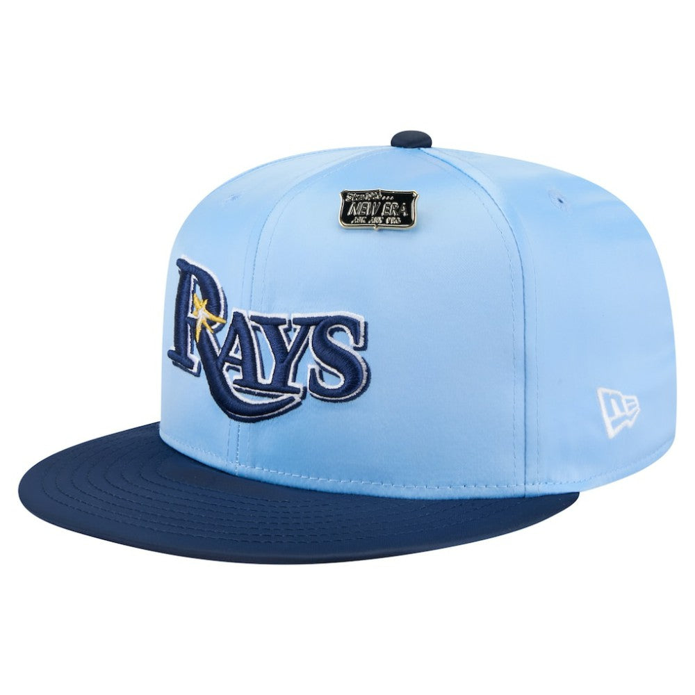 Tampa Bay Rays New Era Satin 59FIFTY Fitted Hat - Light Blue/Navy Hats