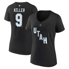 Clayton Keller Utah Mammoth Fanatics Women's Authentic Stack Name & Number V-Neck T-Shirt - Black | US 201926612