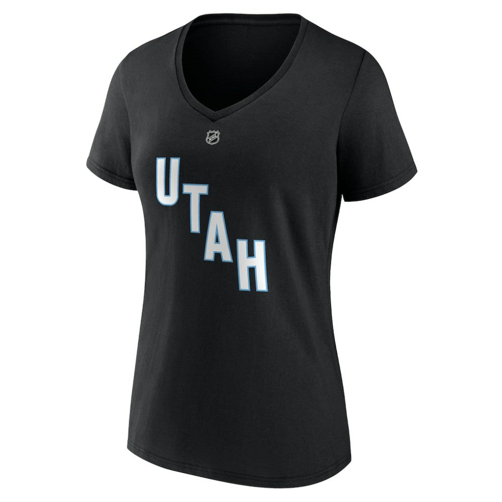 Nick Schmaltz Utah Mammoth Fanatics Women's Authentic Stack Name & Number V-Neck T-Shirt - Black | US 201926614