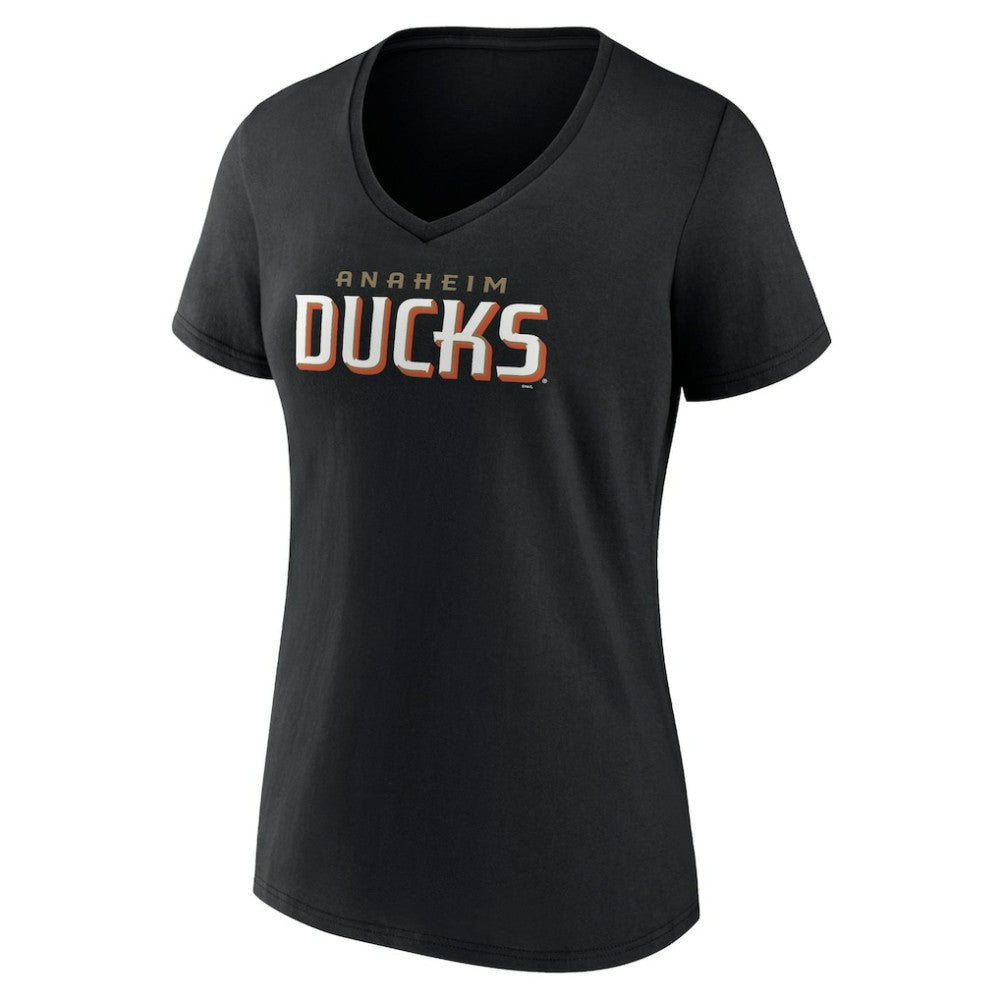 Anaheim Ducks Women's Wordmark V-Neck T-Shirt – Black | US 201927016
